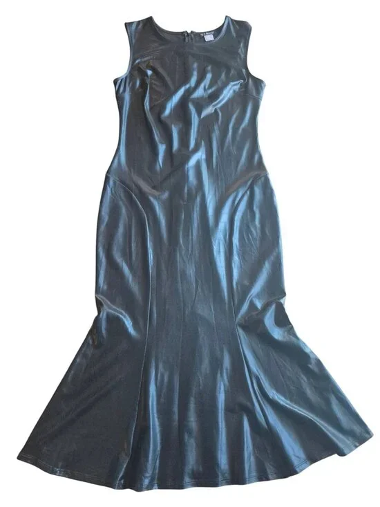 Venus Black Sleeveless Faux Leather Midi Dress Size M - Picture 2 of 6